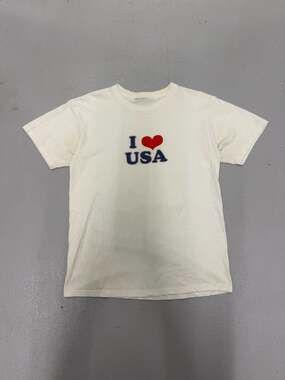 Vintage I Love USA Graphic T-Shirt White Patriotic Crew Neck